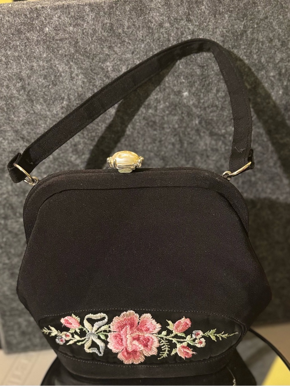 vintage black embroidered floral design